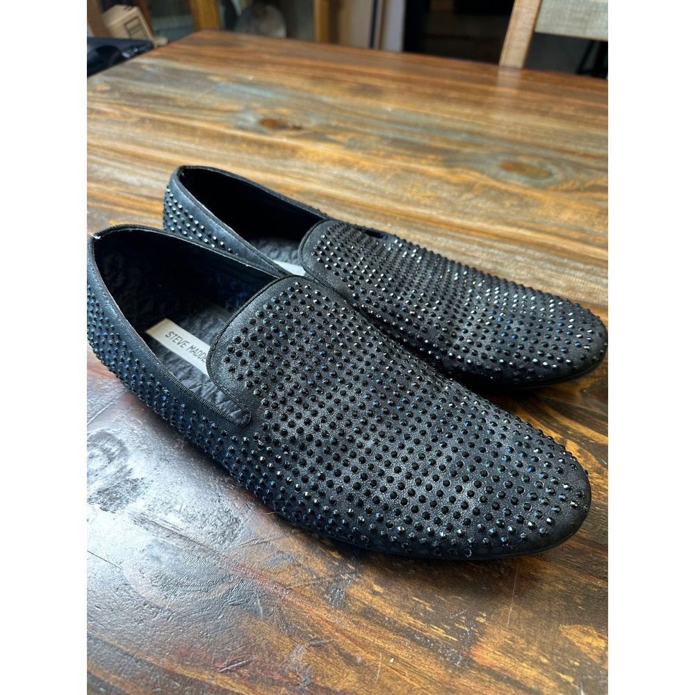 Steve Madden P-Martyr Mens‎ Black Rhinestone Loafers Smoking Slippers Size 9.5